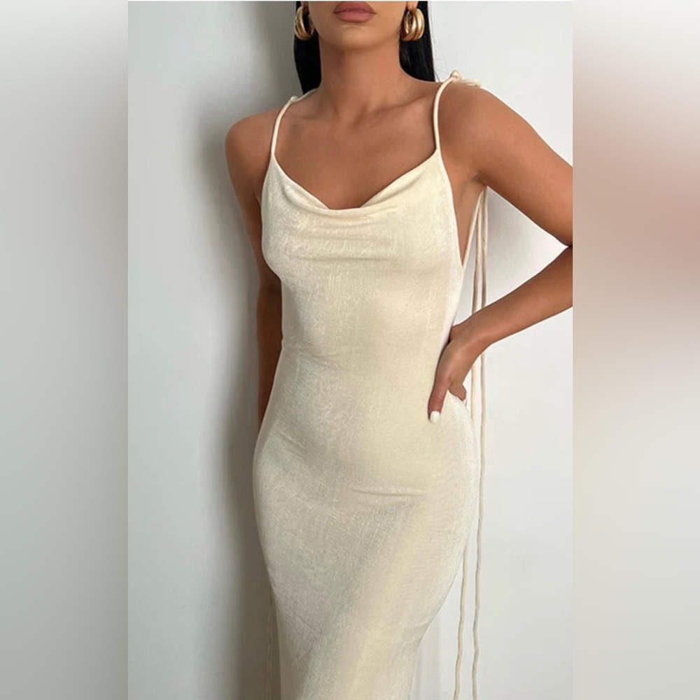 Women’s Spaghetti Low Droop Back Dress Light Gold Medium
